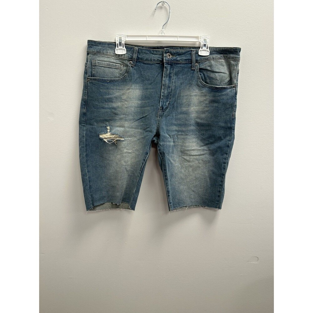 Nova Men Jeans Shorts 38 Blue Denim Cut Off Casual Distressed Soft Stretch